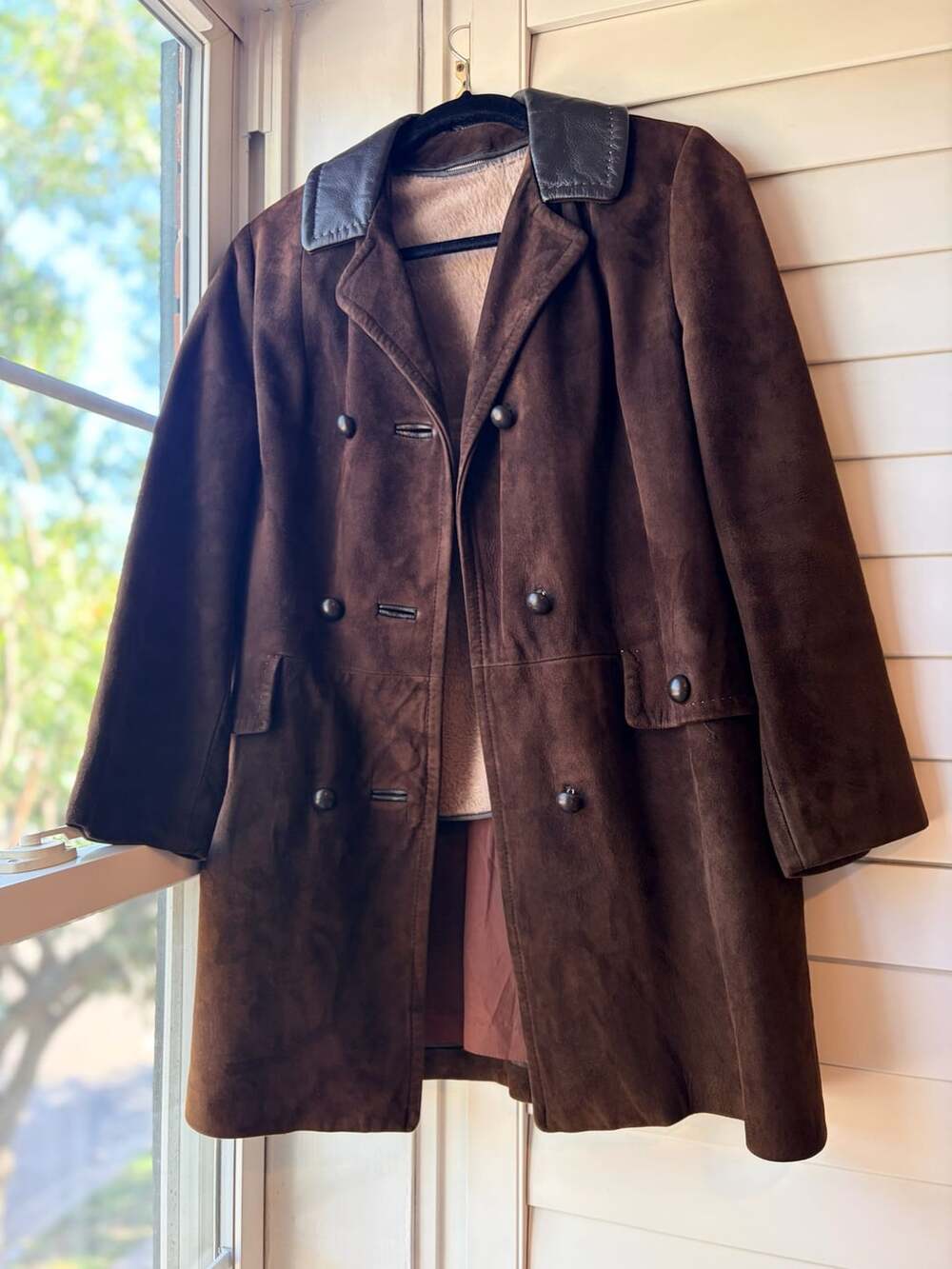 1970s Leather Suede Double Breasted Women’s Car Coat Western Boho